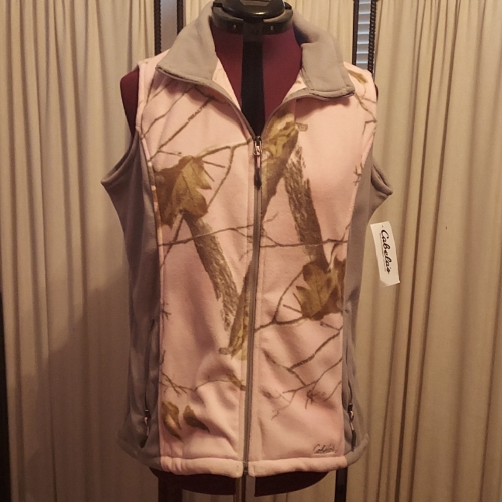 Women's Cabela Fleece Vest Jacket, XL, pink and gray